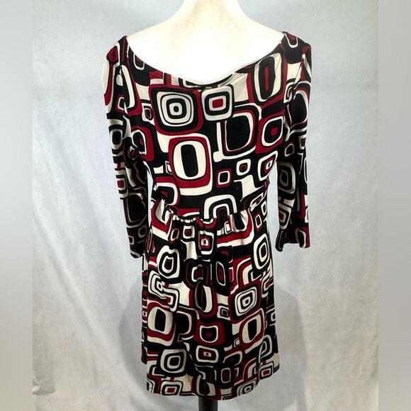 AB Studio red and black geometric print ruched bust dress size large - Picture 3 of 6